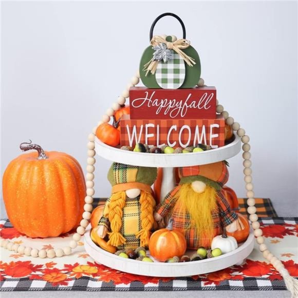 Fall Decorations for Home, Large Size 3-layered Wood Block with Pumpkin Element - Picture 6 of 7